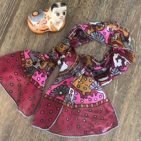 Burmel Accessories - Burmel vintage mod floral motif oblong silk scarf